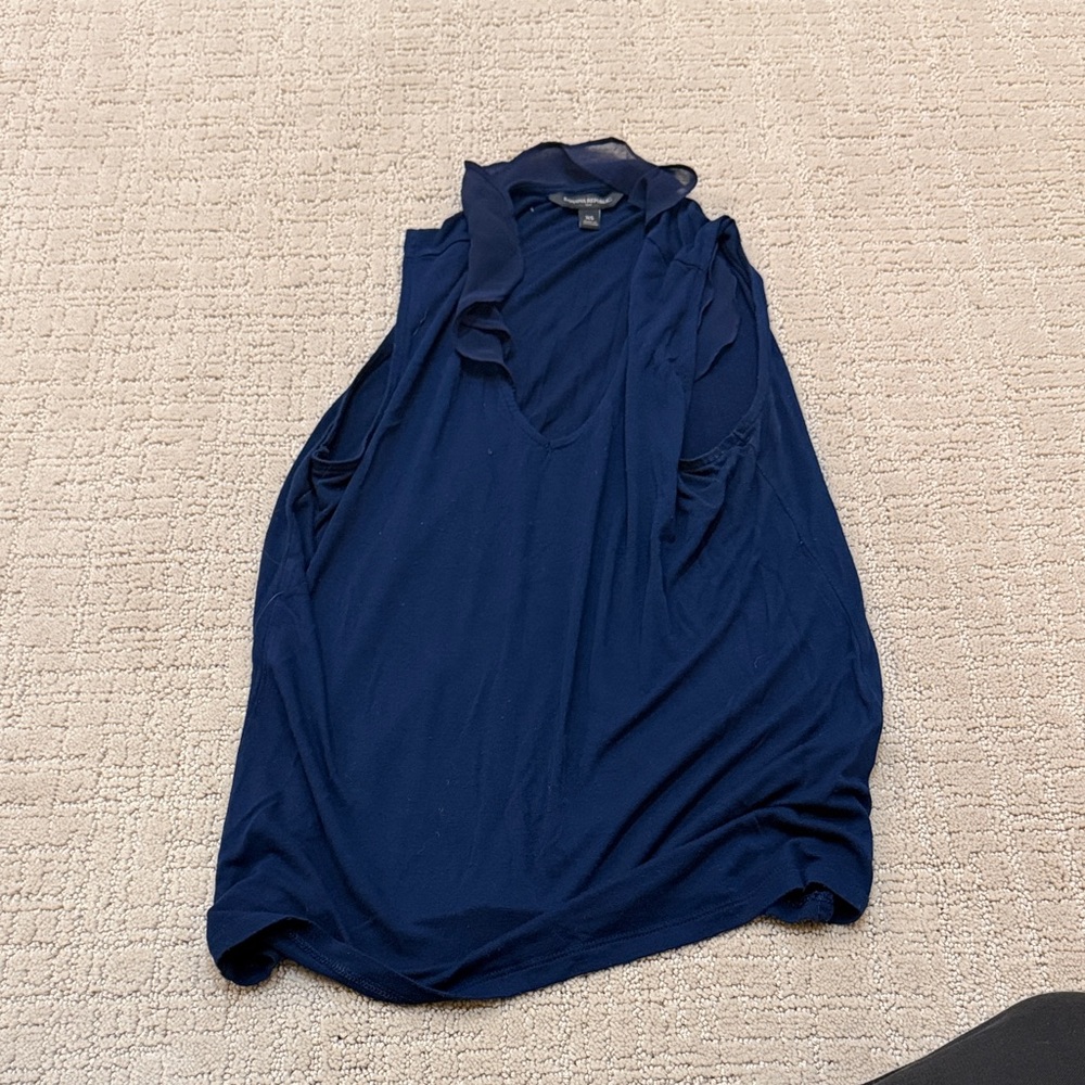 Banana Republic Dark Blue V-Neck Ruffle-Trim Sleeveless Camisole